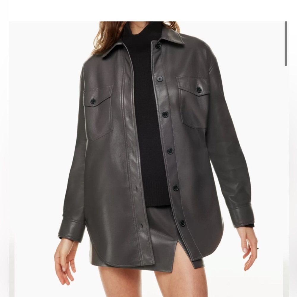Women’s Black Faux Leather Shirt Jacket